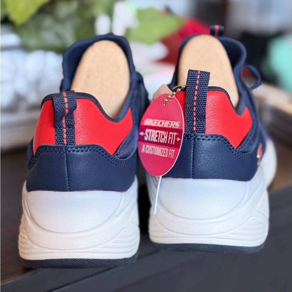 Skechers Navy and Red Lace-Up Comfort Sneakers - Picture 7 of 9